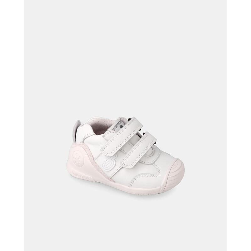 Zapatillas Deportivas Biomecanics De Piel De Bebé Niña  En Blanco Con Velcro