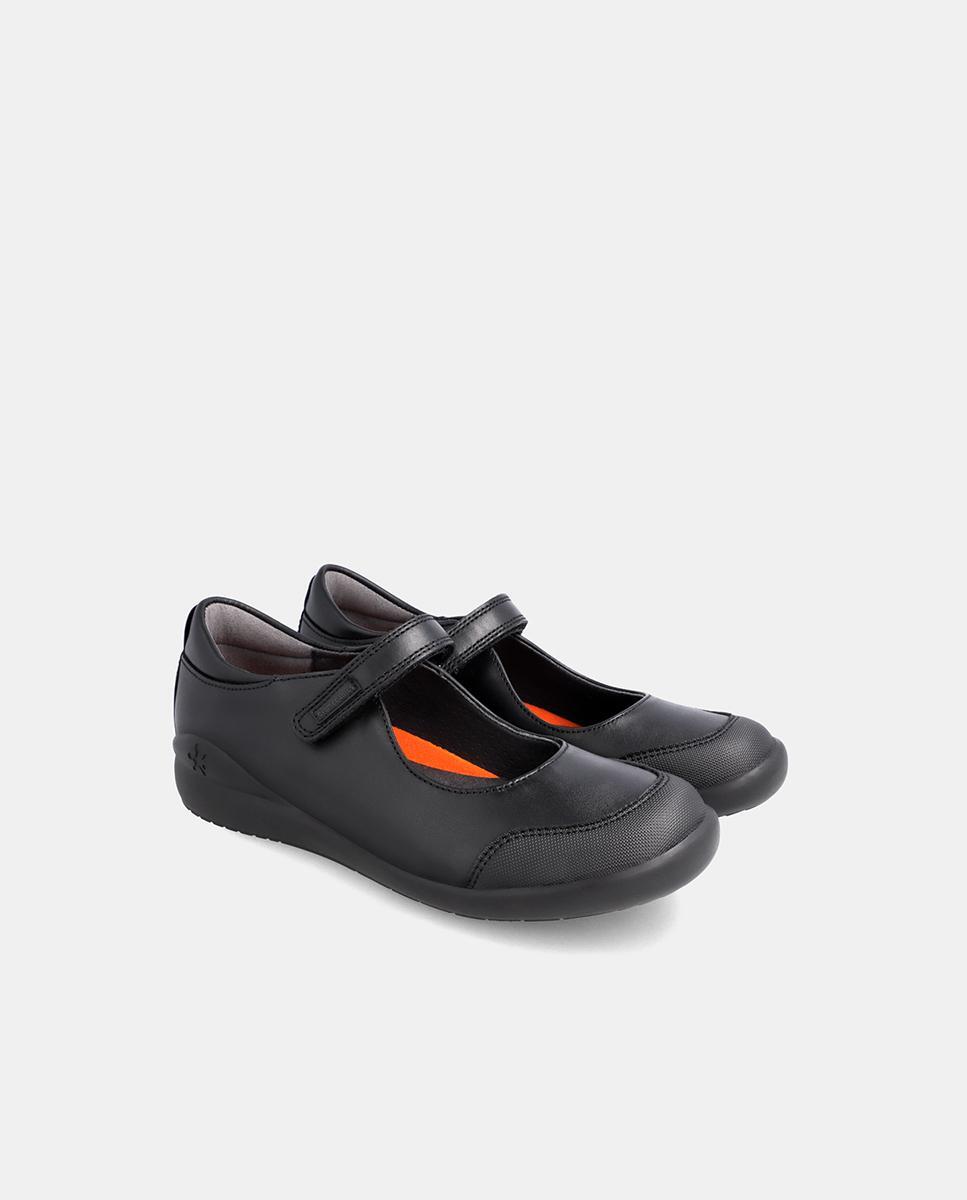 Sapatilhas de Presilha Escolares Biomecanics de Pele para Meninas em Preto 2/5