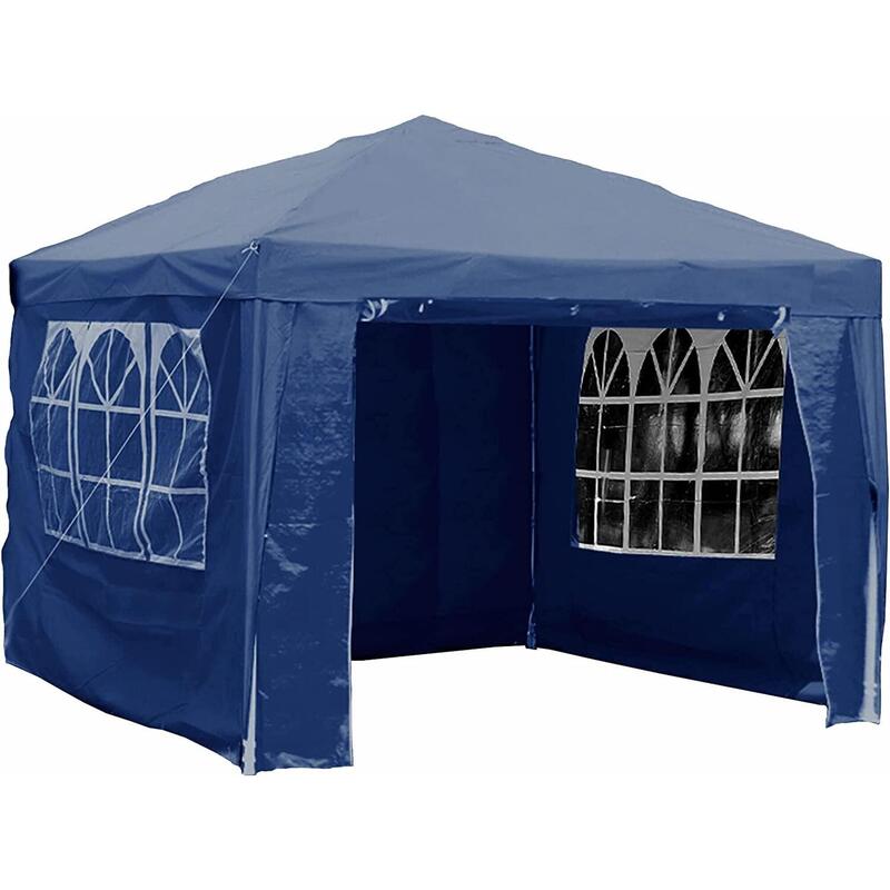 Carpa con Paneles Laterales con Cremallera, Barra de Viento,Azul, 3 x 3 m