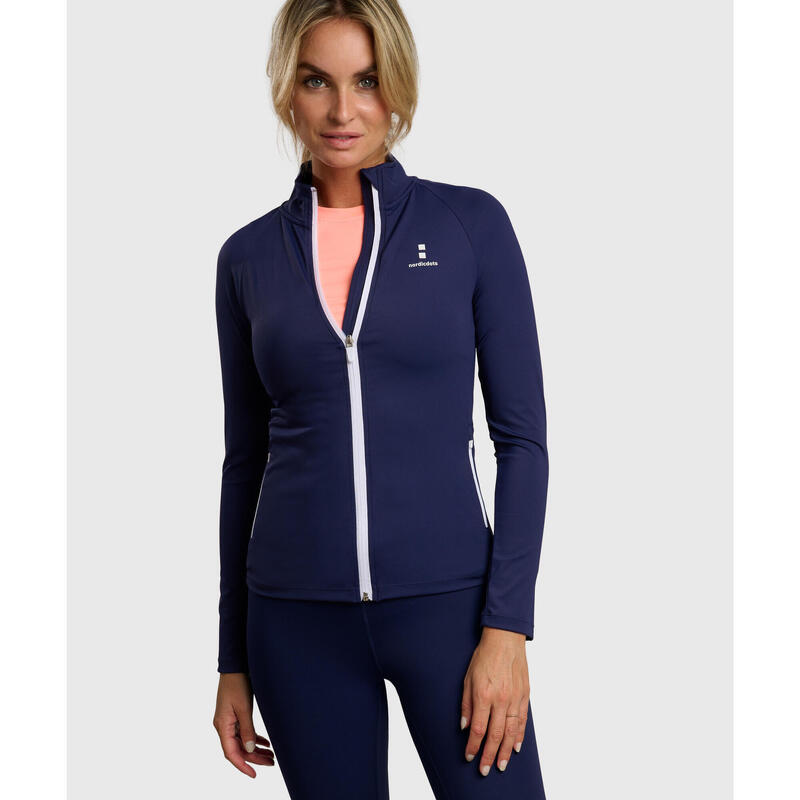 Performance Sweat Zippé Manches Longues de Tennis/Padel Femme Bleu Marine