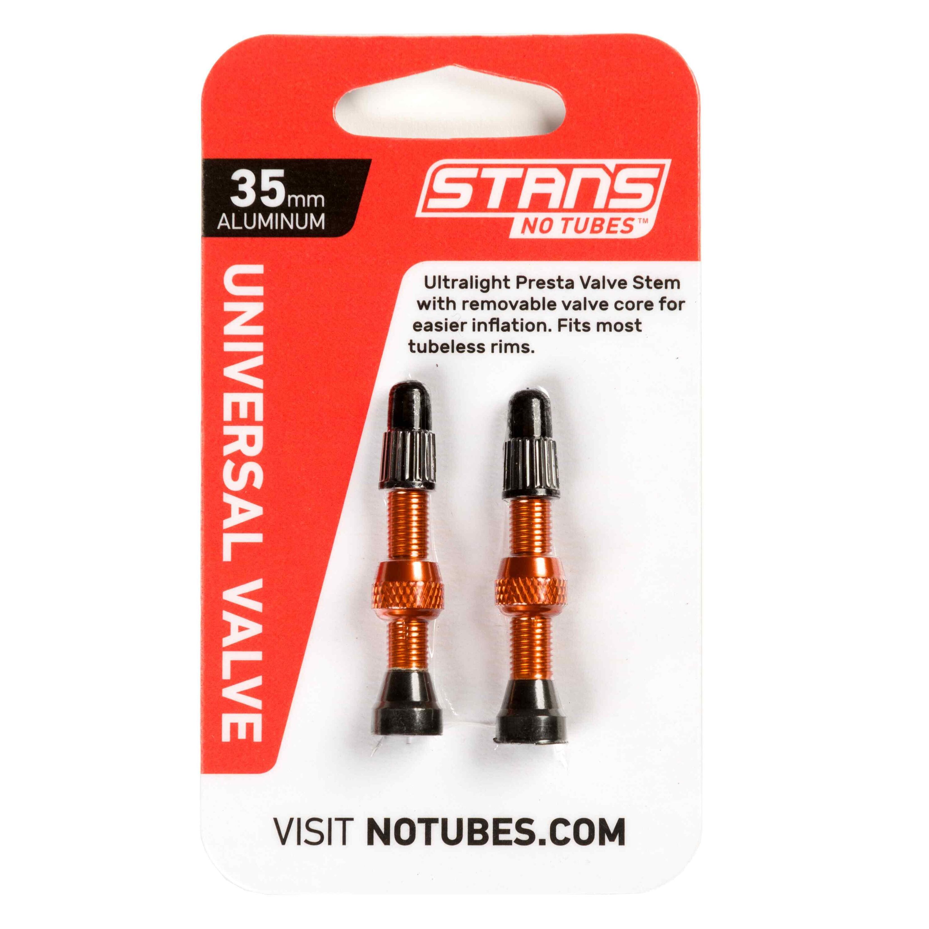 STAN'S NO TUBES Stans NoTubes Presta  Alloy Valve Stems 35mm Orange