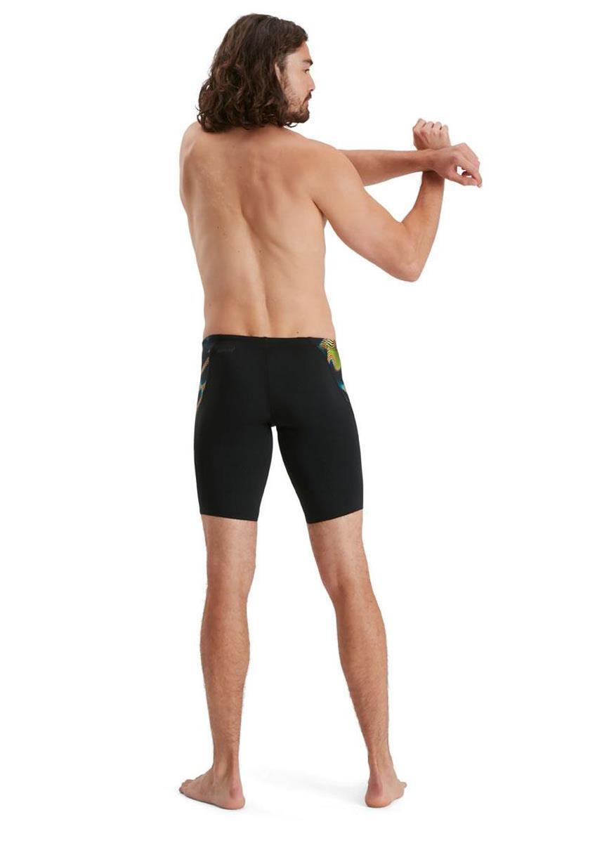 Speedo Men's Allover Digital V-Cut Jammer - Black/ Lime/ Salso/ Adriatic 3/5