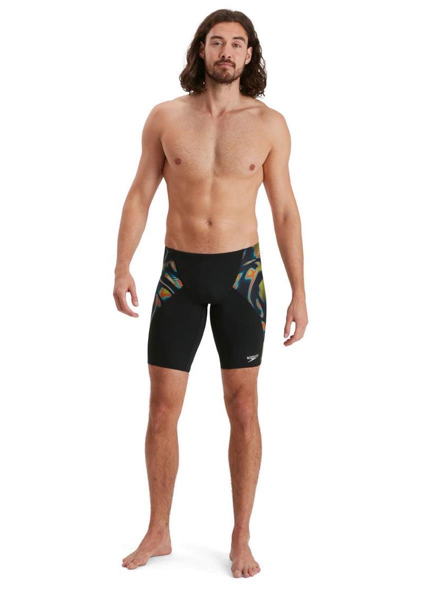 Speedo Men's Allover Digital V-Cut Jammer - Black/ Lime/ Salso/ Adriatic 2/5