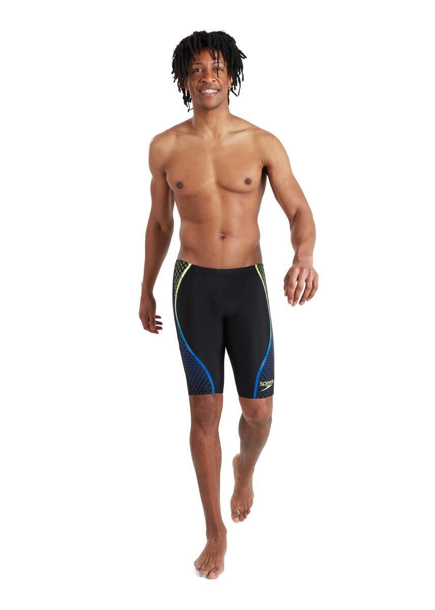 SPEEDO Speedo Men's Printed V-Front Jammer - Black/Beautiful Blue/Lazor Lemon