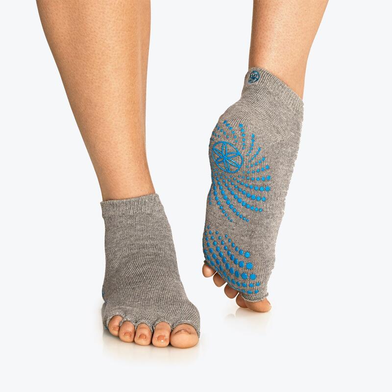 Grippy Toeless Yoga Socks - Anti-slip Yogasokken - Grijs / Teal Blauw