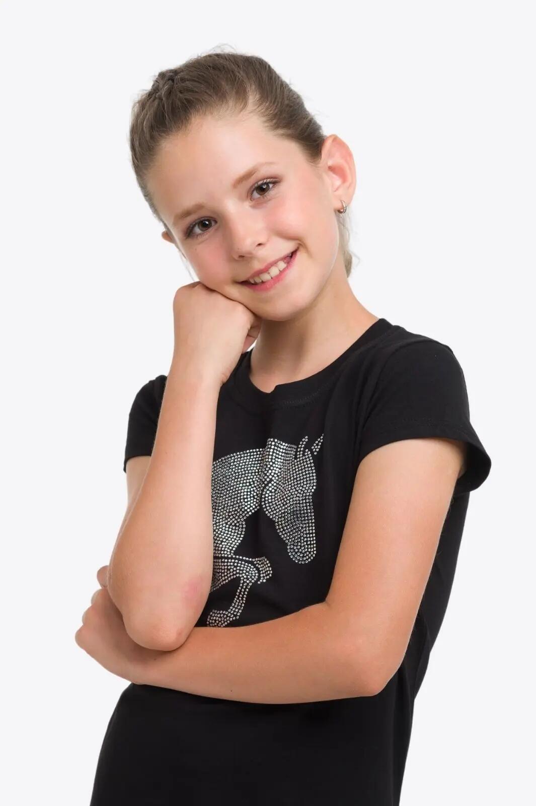 Lovas Pamut Top Jumping Star Kids- Rövid Ujjú, fekete 4/5