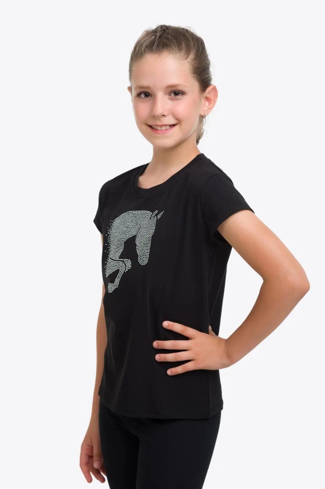 Lovas Pamut Top Jumping Star Kids- Rövid Ujjú, fekete 2/5