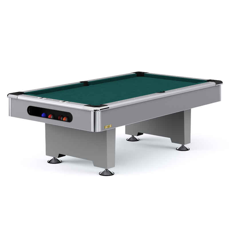 Stradivari Billardtisch "Club Pro" in Grau, Simonis 860 Blue-Green, 9 ft