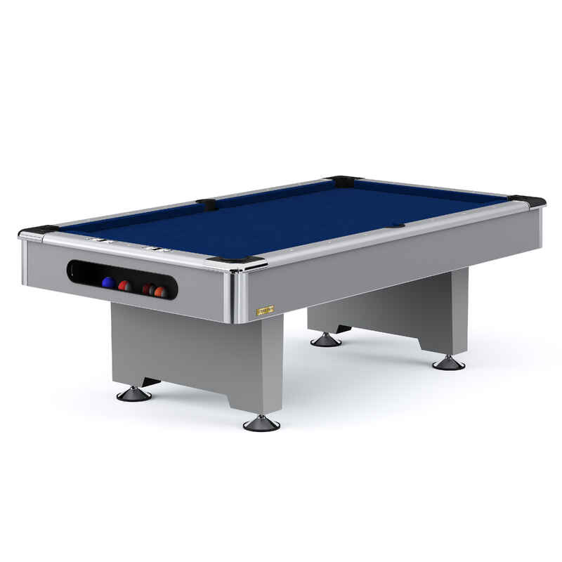 Stradivari Billardtisch "Club Pro" in Platingrau, Anti-Fleck Blau, 9 ft