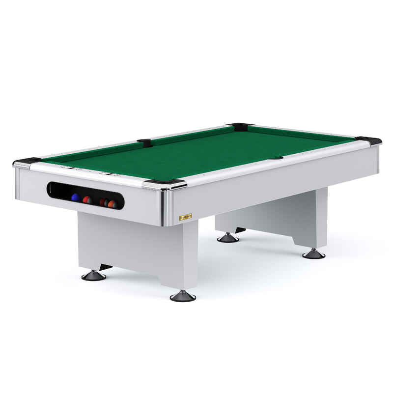 Stradivari Billardtisch Club Pro in Weiß, EuroSpeed Grün, 8 ft (Spielfeld