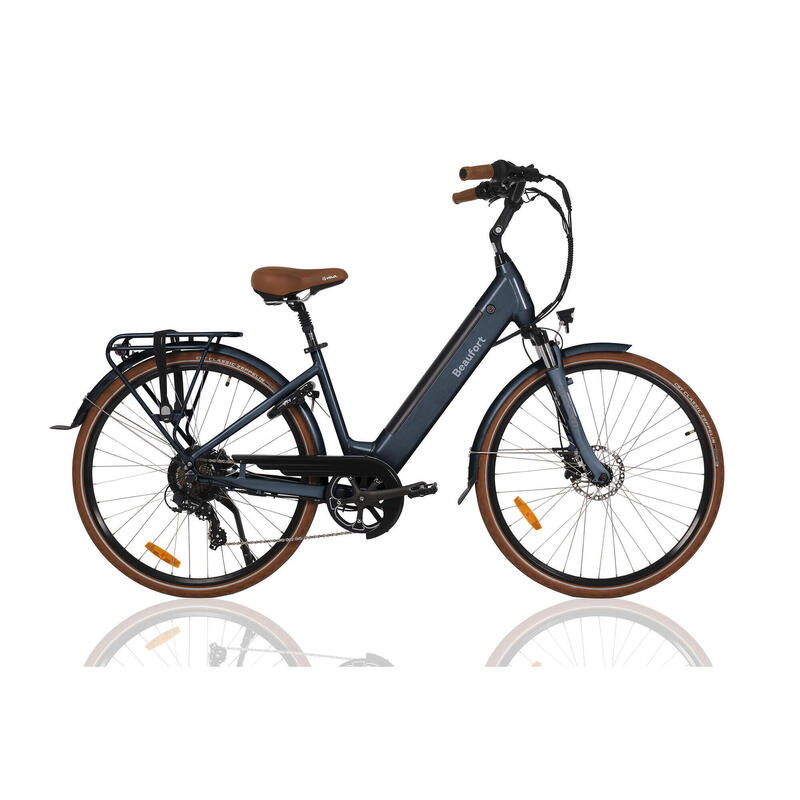 Elektrische damesfiets, Britt, 48 cm, achterwielmotor, 7 sp, grijs