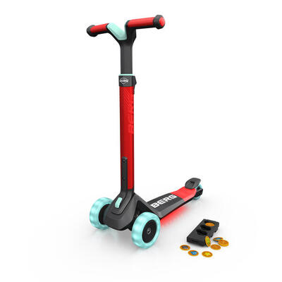 Faltbarer Kinderroller BERG Nexo mit 3 Rädern LED-Rädern und Magnetdeck Rot