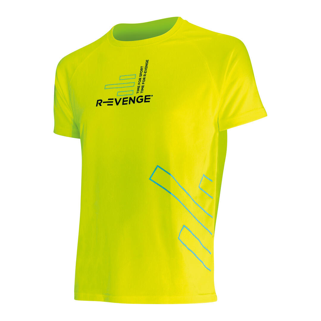 R-EVENGE Pánské tričko s krátkým rukávem fitness, běh, kardio, volný čas, svítivě žluté.