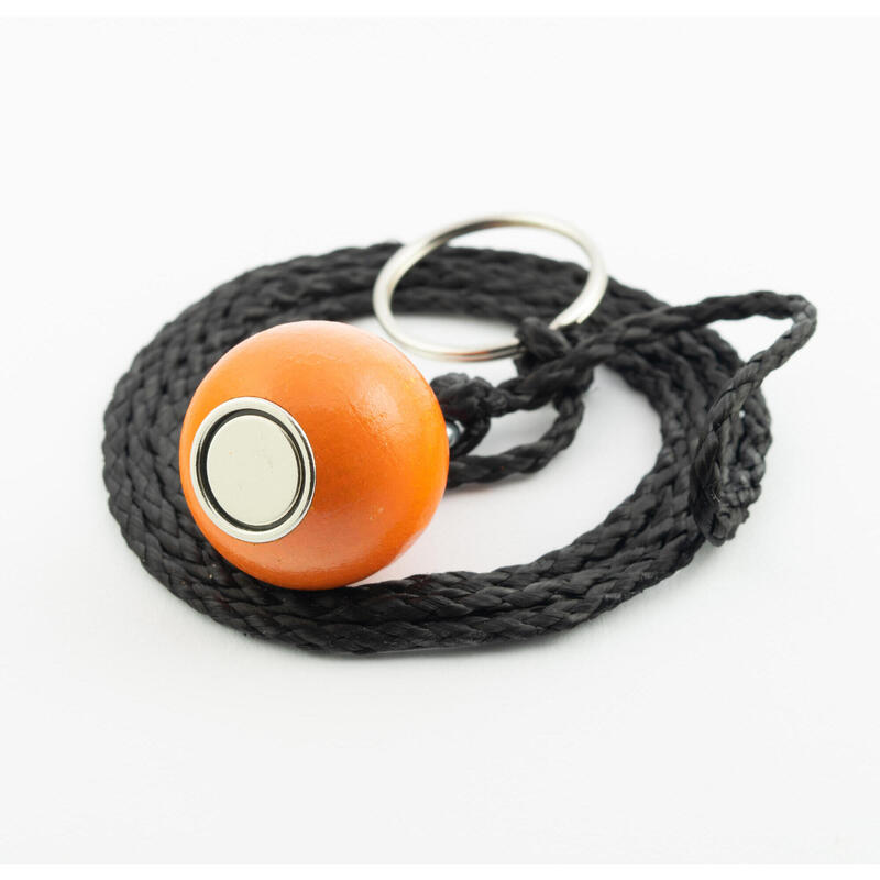 Kugelmagnet – Farbe Orange, am Band mit starker Zugkraft ca. 8 kg