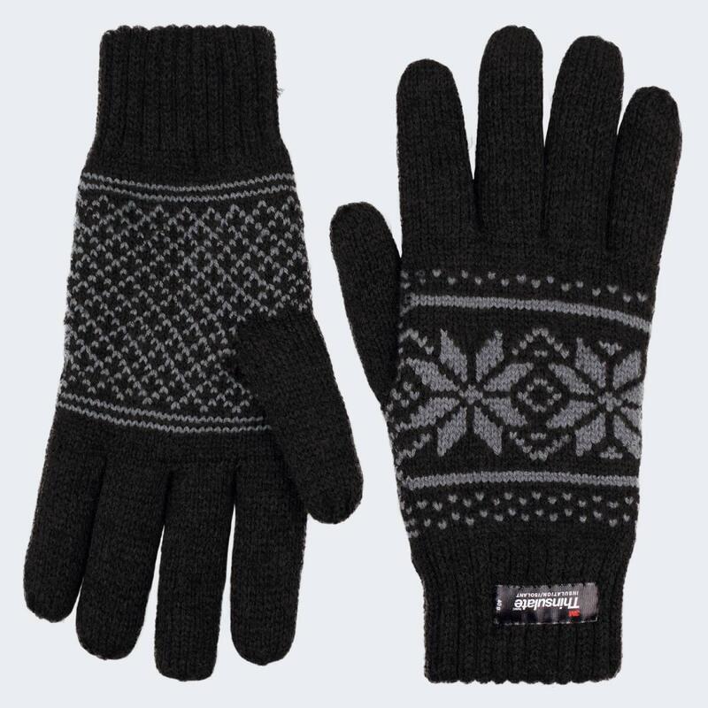 Thermostrickhandschuhe | Damen und Herren | Schwarz mit Muster