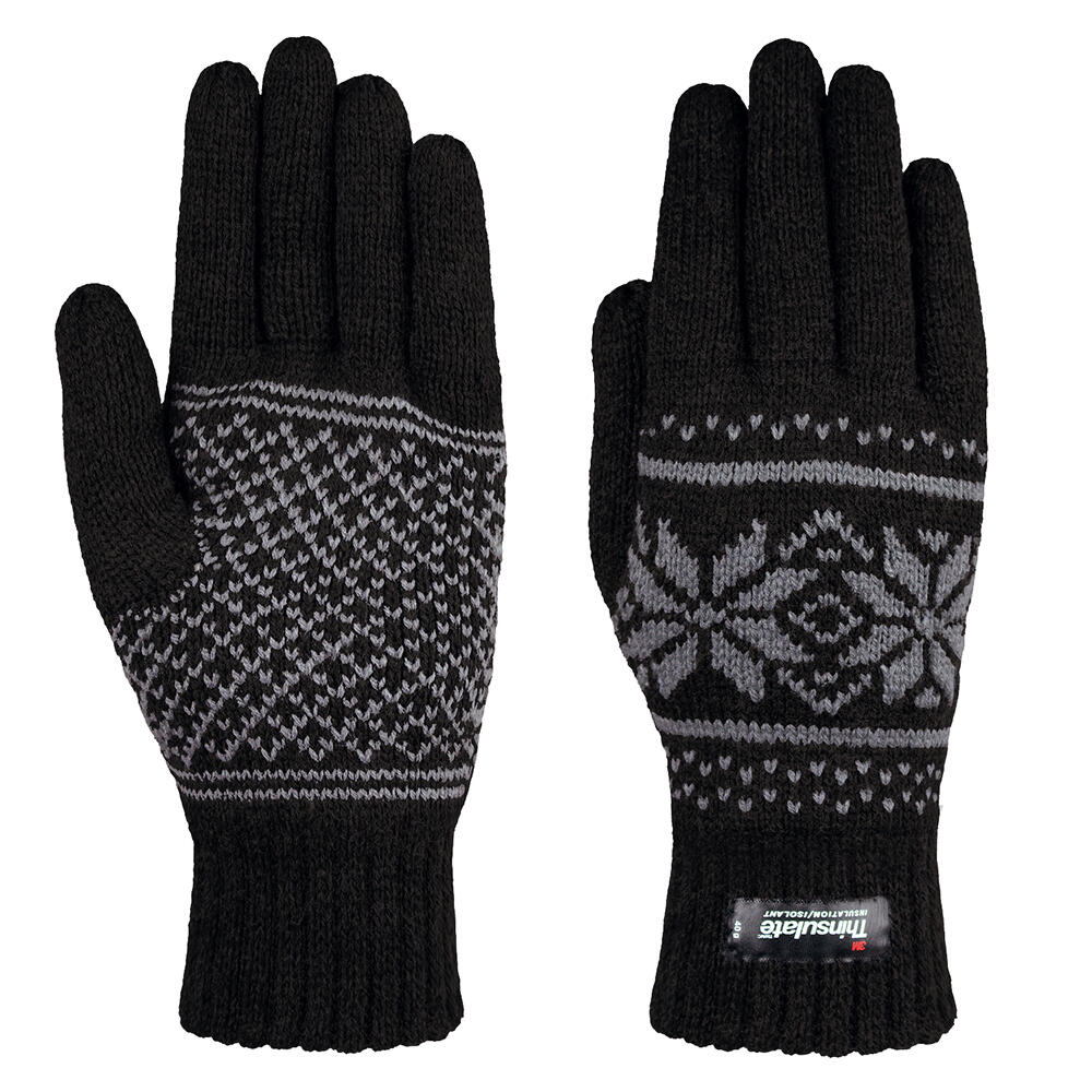TARJANE Thermostrickhandschuhe | Damen und Herren | Schwarz mit Muster