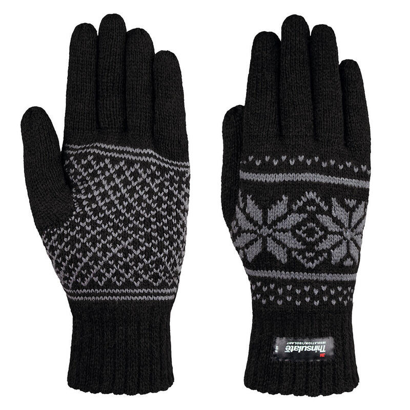 Thermostrickhandschuhe | Damen und Herren | Schwarz mit Muster