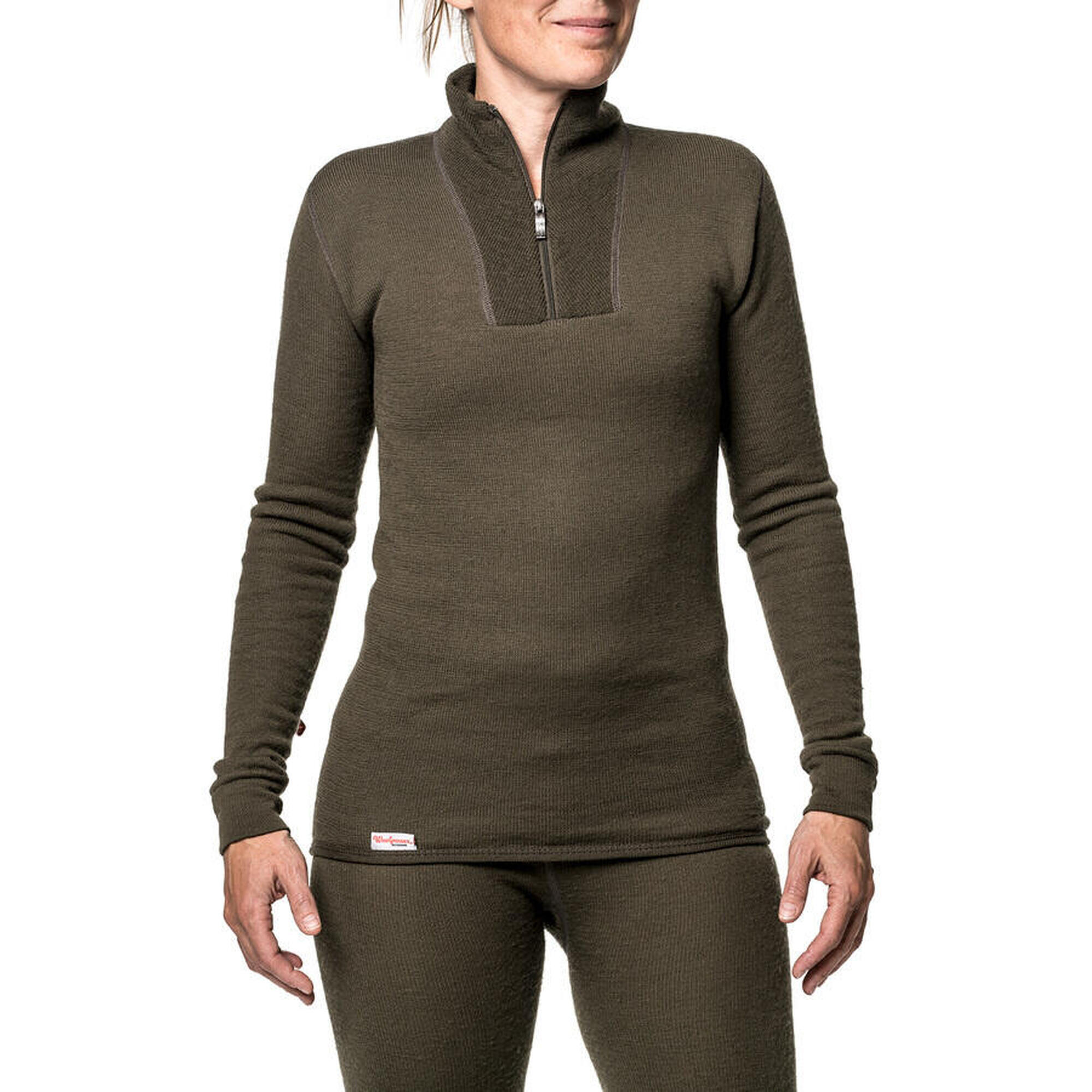 Woolpower Merino Base Layer Zip Turtleneck 200 - Verde Pino