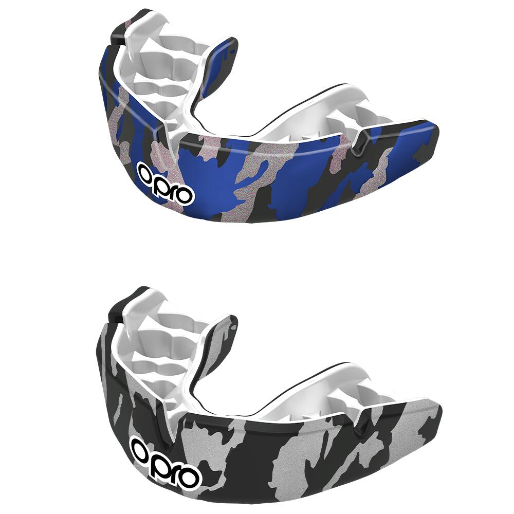 Black/Blue/Silver Opro Instant Custom-Fit Camo Mouth Guard 1/6