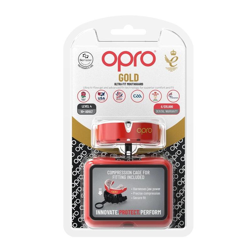 OPRO Gebitsbeschermer Self-Fit Gold-Edition V2 Rood/Wit Senior