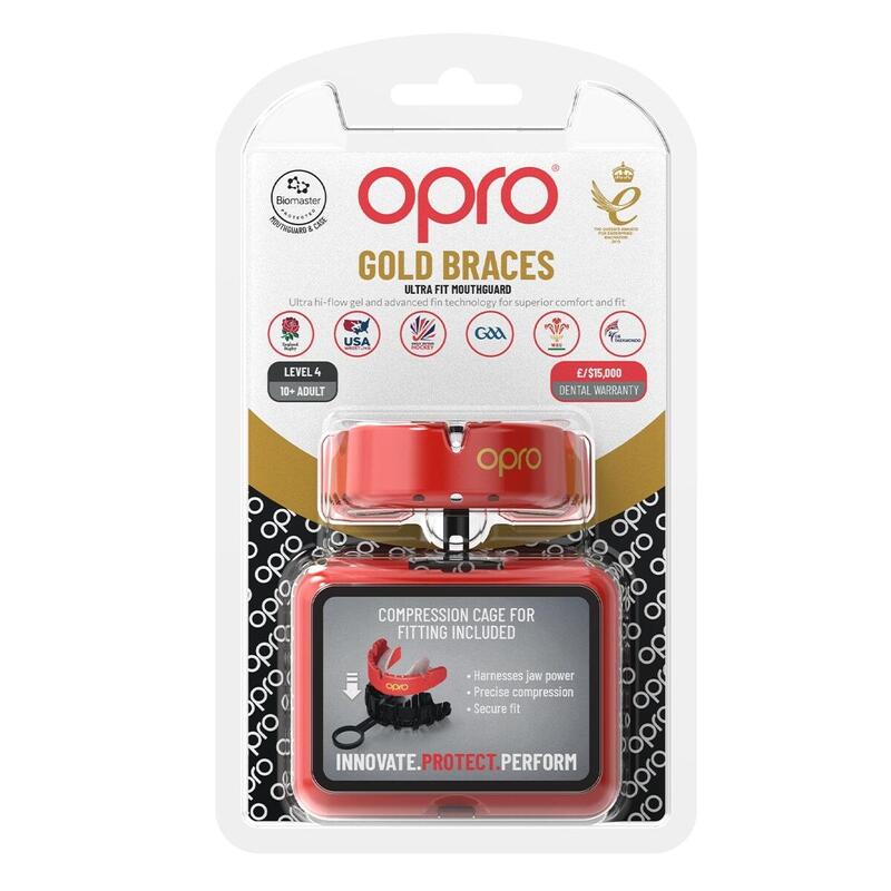 OPRO Gebitsbeschermer Voor Beugel Self-Fit Gold-Edition V2 Rood/Wit Senior
