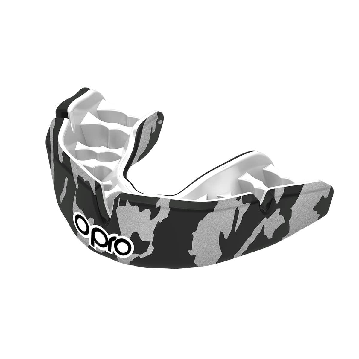 Black/White/Silver Opro Instant Custom-Fit Camo Mouth Guard 1/6
