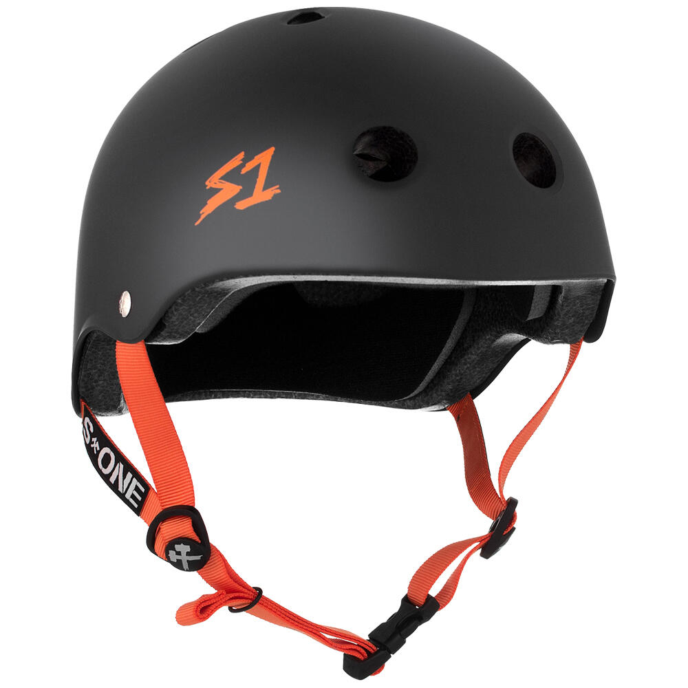 S1 LIFER HELMET - MULTI-IMPACT & HIGH-IMPACT CERTIFIED - MATT BLACK/ORANGE STRAP 1/7