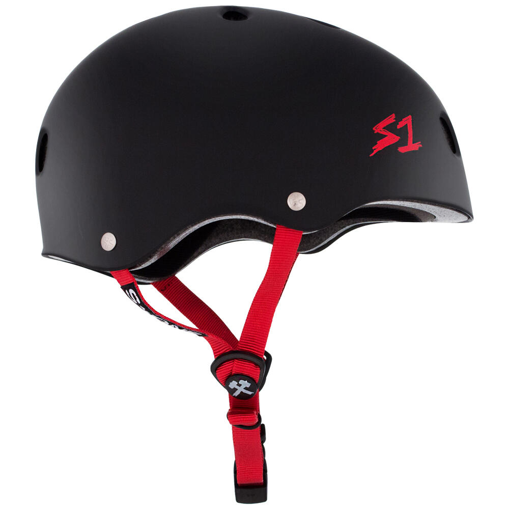 S1 LIFER Helmet - Multi-Impact & High-Impact Certified - Matt Black/Red Strap 3/7