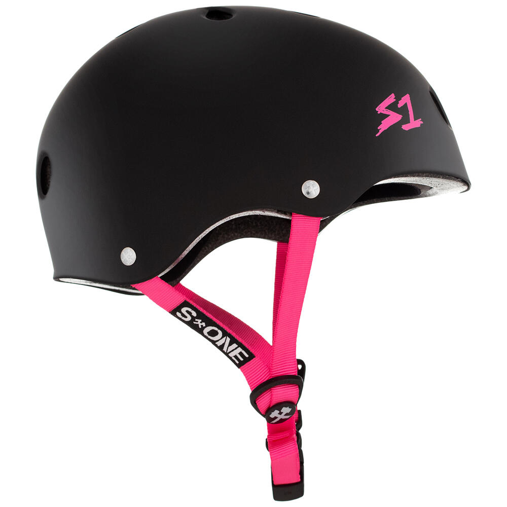 S1 LIFER HELMET - MULTI-IMPACT & HIGH-IMPACT CERTIFIED - MATT BLACK/PINK STRAP 3/7