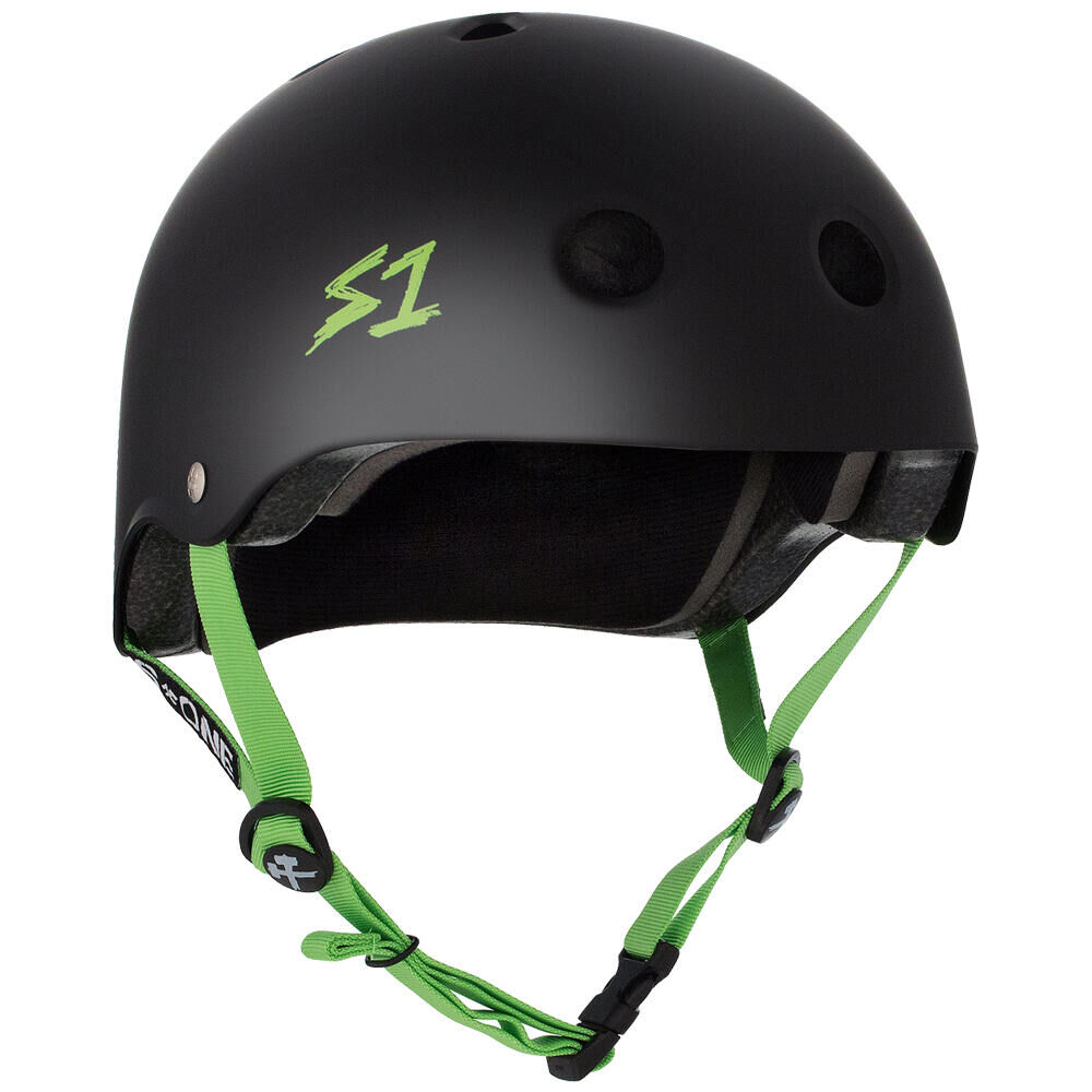 S1 HELMETS S1 LIFER HELMET - MULTI-IMPACT & HIGH-IMPACT CERTIFIED - MATT BLACK/GREEN STRAP