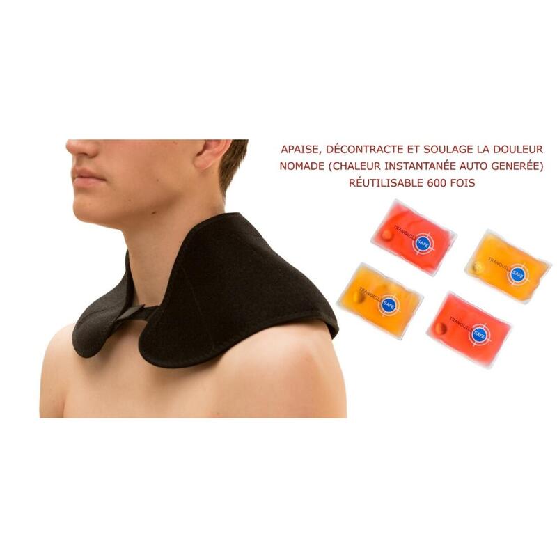Collier cervical chauffant nomade TRANQUILISAFE - 4 poches chauffantes  offertes TRANQUILISAFE
