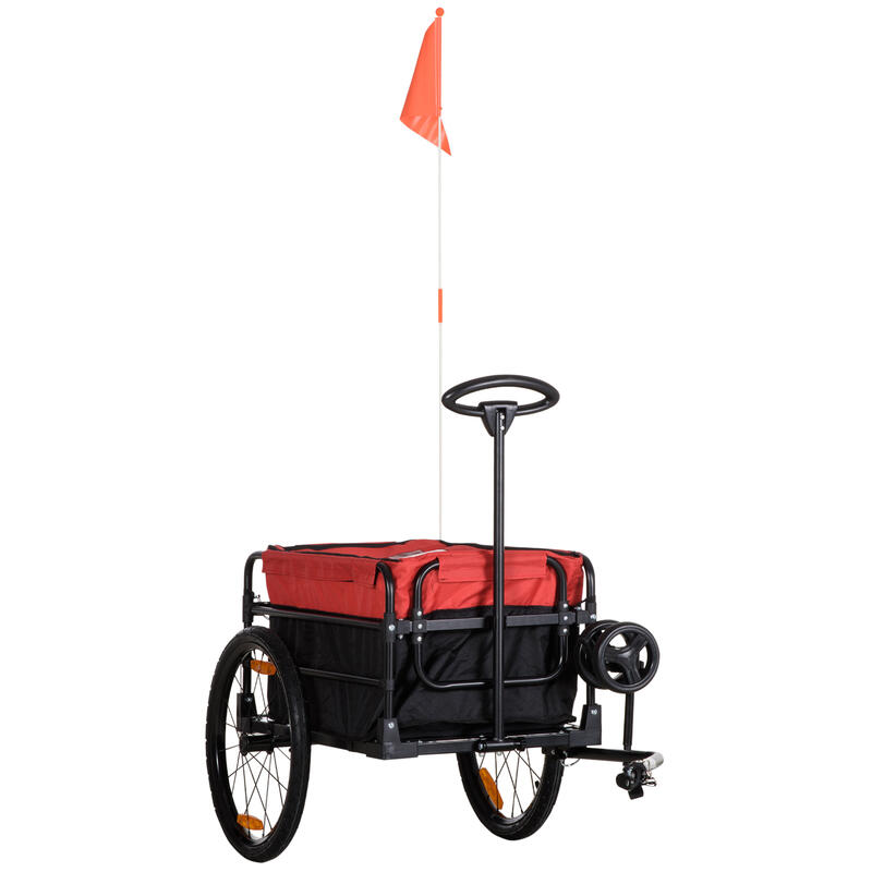 Remolque de bicicleta para carga 40 kg HOMCOM 130x64x103 cm negro rojo