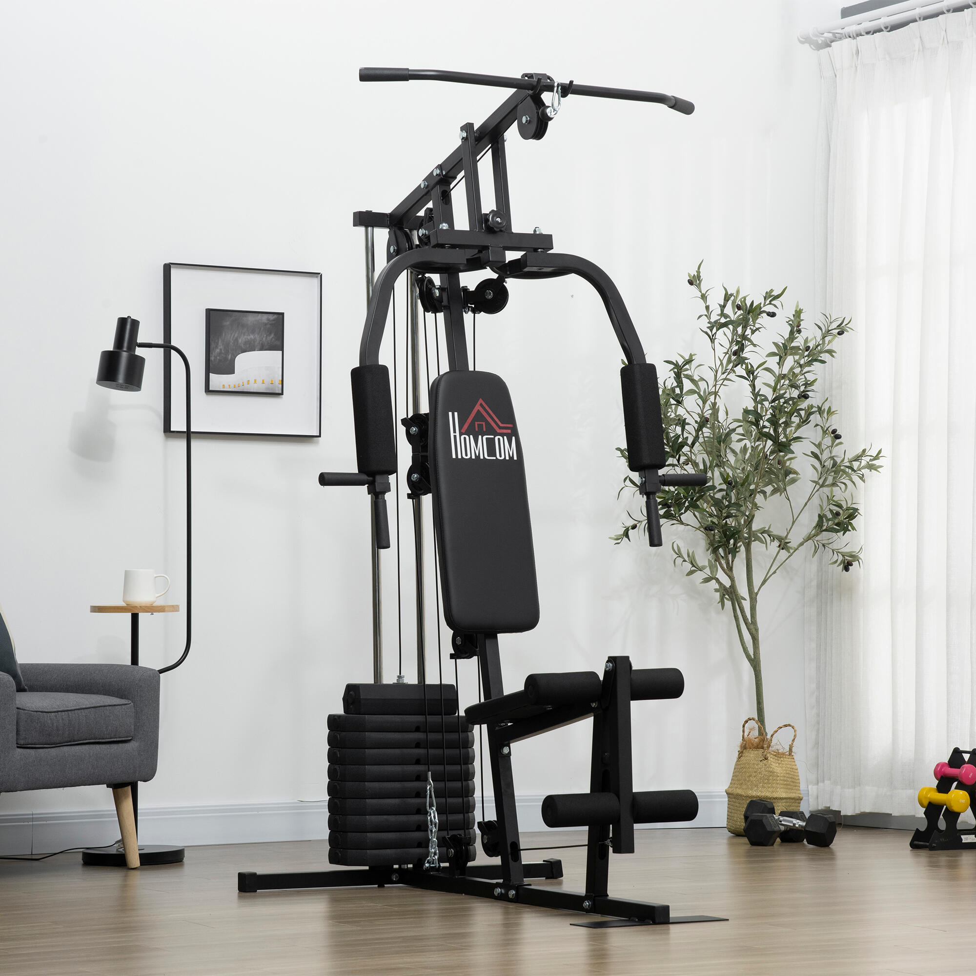 HOMCOM Palestra Multifunzione con Pesi da 45kg per Home Gym 135x103x200cm 2/8