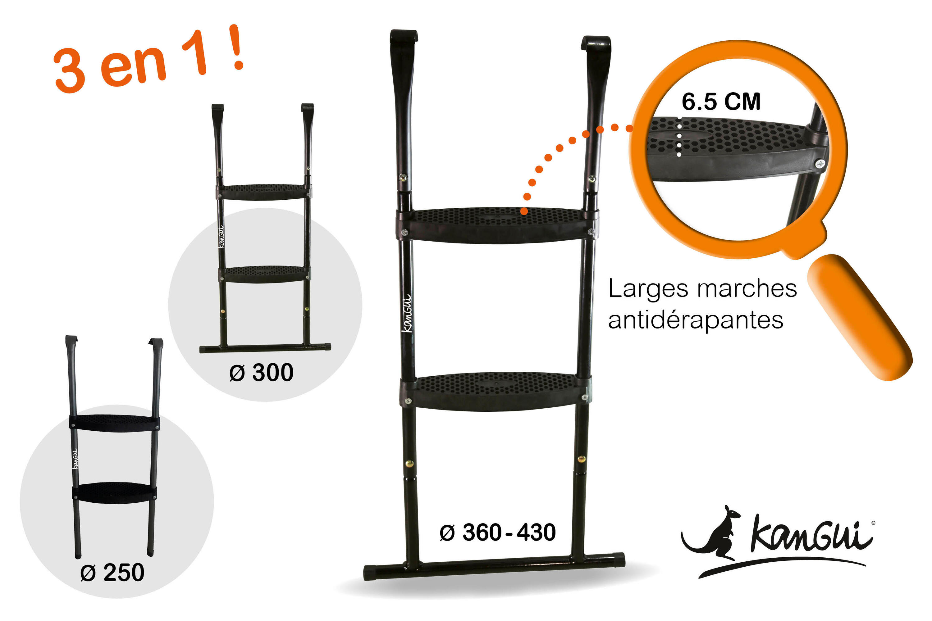 Échelle trampoline universelle - multi-tailles pour trampolines ronds 4/5