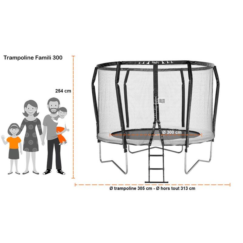 Trampoline de jardin rond Ø300cm avec filet de sécurité + échelle - Fabrication