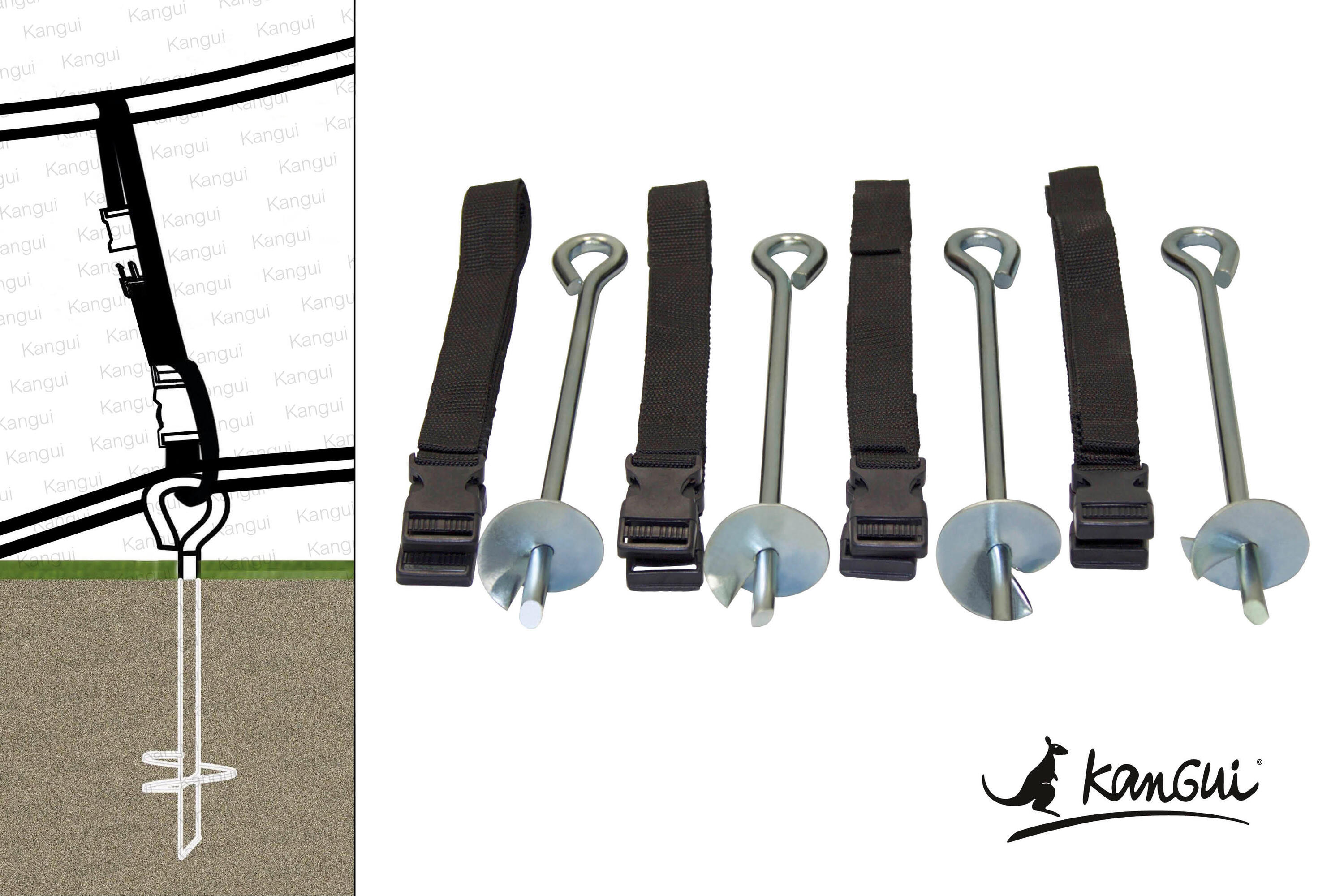 Trampolin-Verankerungsset – 4 Heringe und Universalgurte 5/5