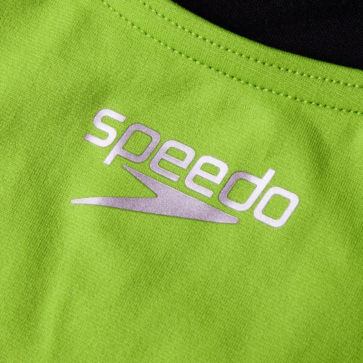 Speedo Girls Solid Lane Line Back Swimsuit Atomic Lime Electric