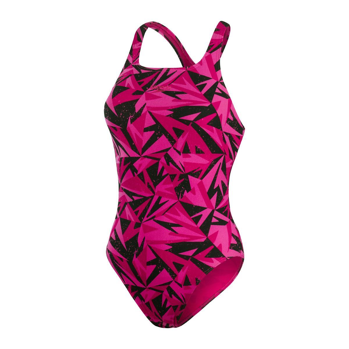 Speedo Women's Boom Logo Allover Medalist Swimsuit - Black/ Electric Pink 5/5