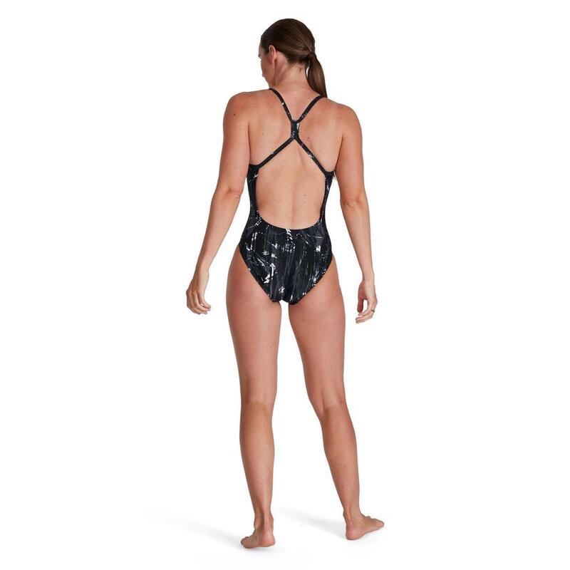 Speedo Allover Rippleback Swimsuit - Black/ USA Charcoal/ White