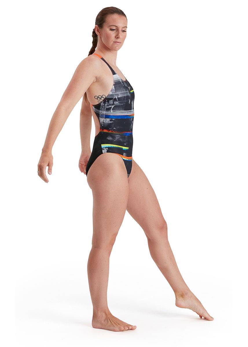 Speedo Women's Placement Digital Powerback Swimsuit - Black/ Salso/ White/ Blue 3/5