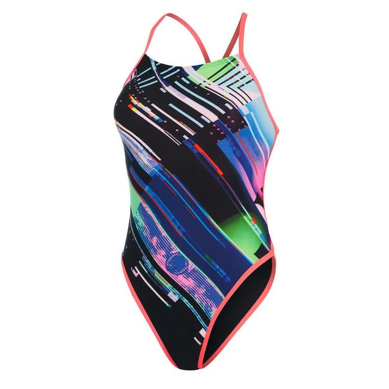 Speedo Glitchzone Placement Ribbonback Swimsuit - Black/ Multi