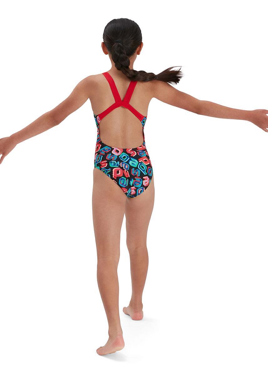 Speedo Girl's Digital Allover Leaderback Swimsuit - Black/ Red/ Pink/ Blue 2/5