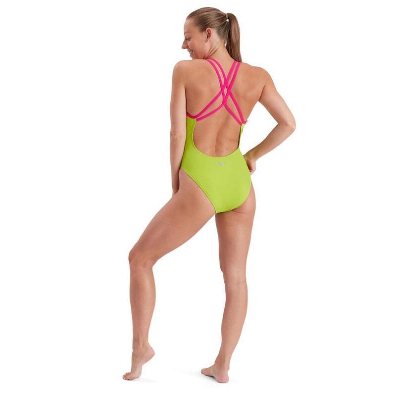 Speedo Womens Solid Starback Swimsuit Atomic Lime Electric Pink