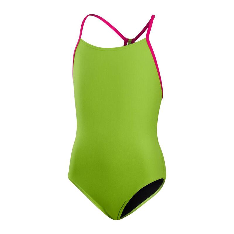 Speedo Girls Solid Lane Line Back Swimsuit Atomic Lime Electric