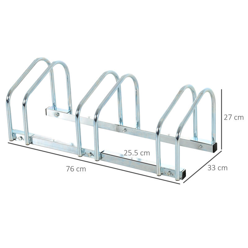 HOMCOM Rastrelliera Portabiciclette per 3 Biciclette, 76x33x27 cm, Argento