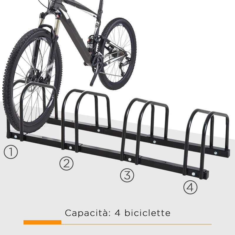 HOMCOM Rastrelliera Portabiciclette per 4 Biciclette, 110x33x27 cm, Nero
