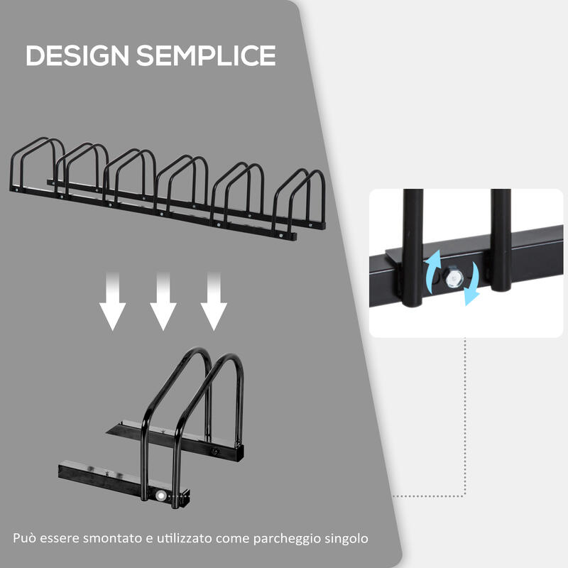 Suport de Parcare pentru 6 Biciclete, Otel, 179x33x27 cm, Negru