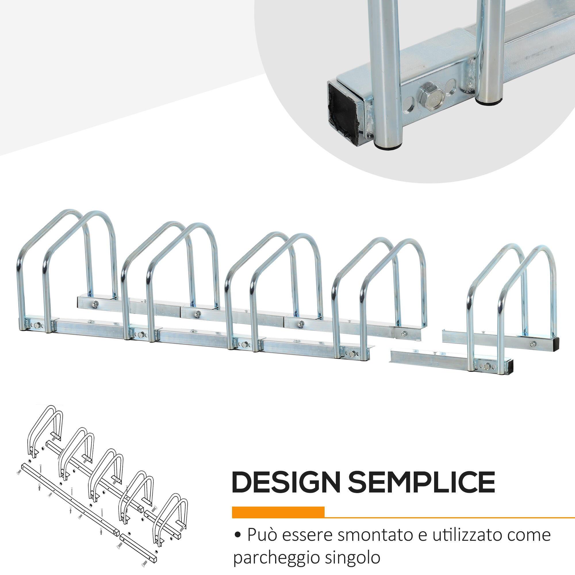 HOMCOM Rastrelliera Portabiciclette per 5 Biciclette, 145×33×27 cm, Argento 5/5