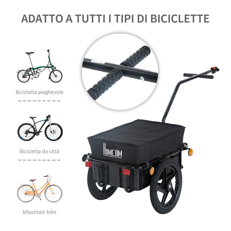 HOMCOM Rimorchio Carrello per Bicicletta Porta Oggetti in Acciaio, 144x59x80cm