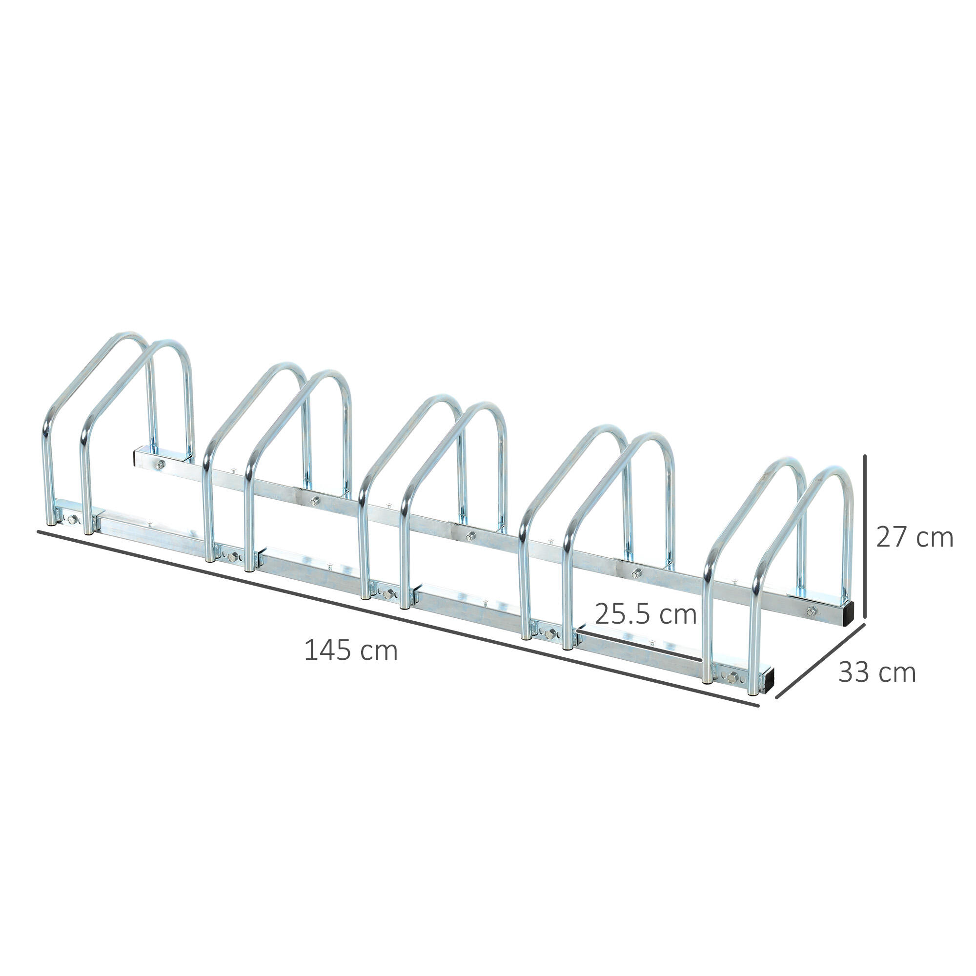 HOMCOM Rastrelliera Portabiciclette per 5 Biciclette, 145×33×27 cm, Argento 3/5